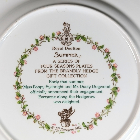 Royal Doulton Brambly Hedge Summer Plate Vintage Artist Signed 8 in Jill Barklem - Picture 3 of 5